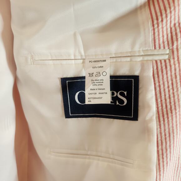 CHAPS Men's Pink and White Seersucker Suit Jacket, Size 48L - Picture 8 of 8